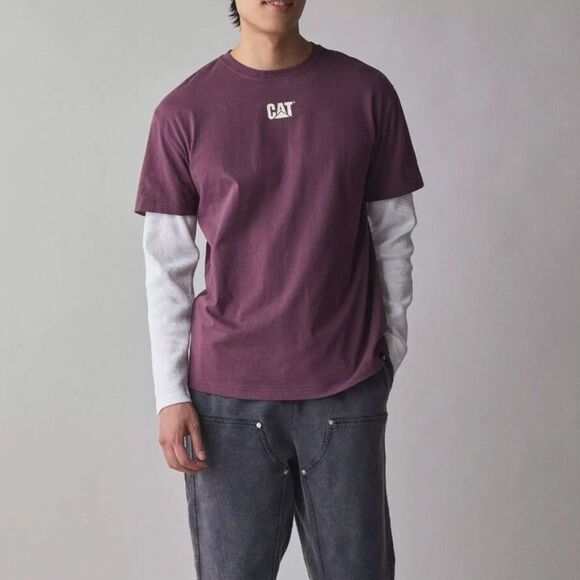 CAT Double Layer Thermal Tee Men's M Classic Logo Plum Urban Outfitters NWT - Picture 1 of 5